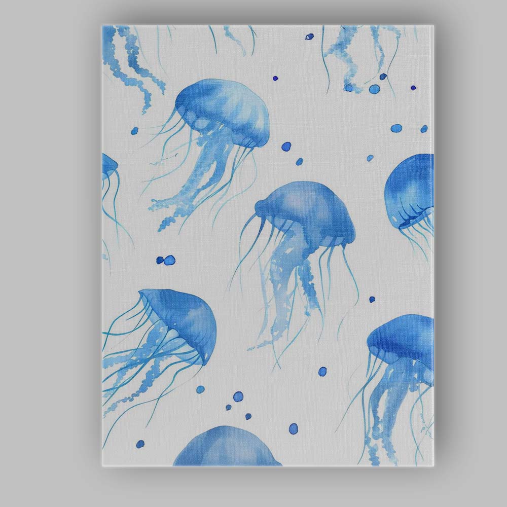 Blue Watercolour Jellyfish Ocean Repeat Pattern Canvas Wall Art Print Decor Picture Ready to Hang