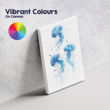 Minimal Blue Watercolour Jellyfish Trio Canvas Wall Art Print Decor Picture Ready to Hang
