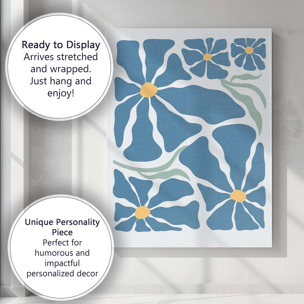 Scandinavian Blue Floral Botanical Abstract Shapes Canvas Wall Art Print Decor Picture Ready to Hang