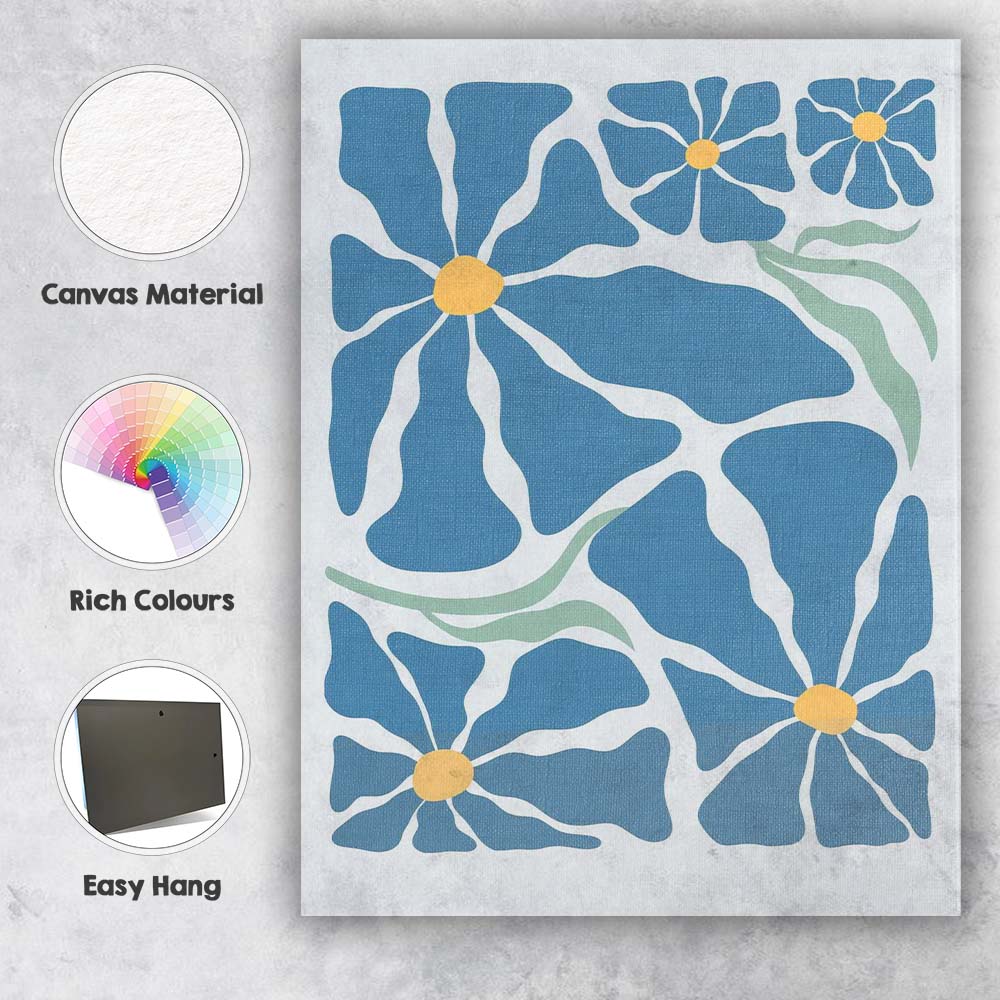 Scandinavian Blue Floral Botanical Abstract Shapes Canvas Wall Art Print Decor Picture Ready to Hang