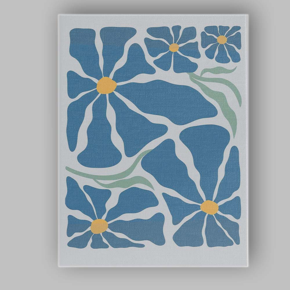 Scandinavian Blue Floral Botanical Abstract Shapes Canvas Wall Art Print Decor Picture Ready to Hang