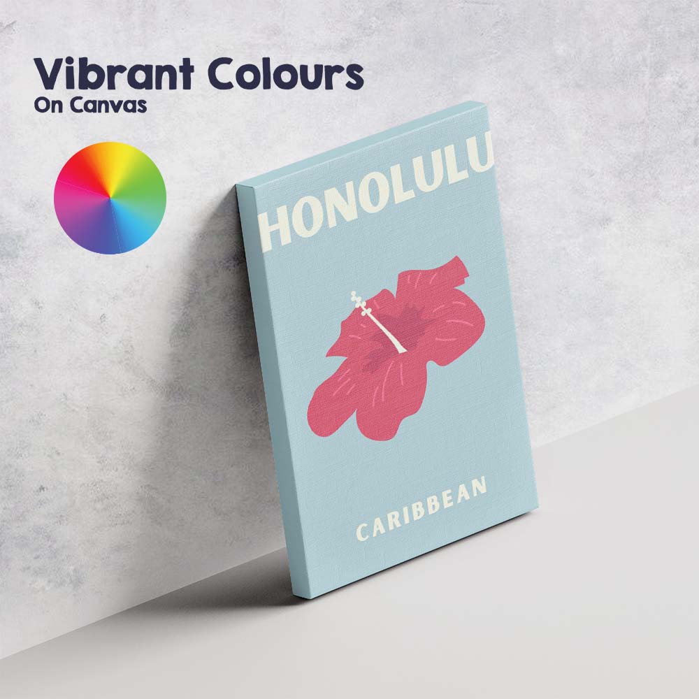 Honolulu Caribbean Tropical Hibiscus Typography Poster Canvas Wall Art Print Decor Picture Ready to Hang
