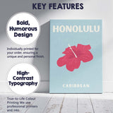 Honolulu Caribbean Tropical Hibiscus Typography Poster Canvas Wall Art Print Decor Picture Ready to Hang