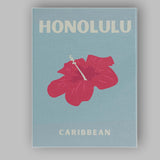 Honolulu Caribbean Tropical Hibiscus Typography Poster Canvas Wall Art Print Decor Picture Ready to Hang