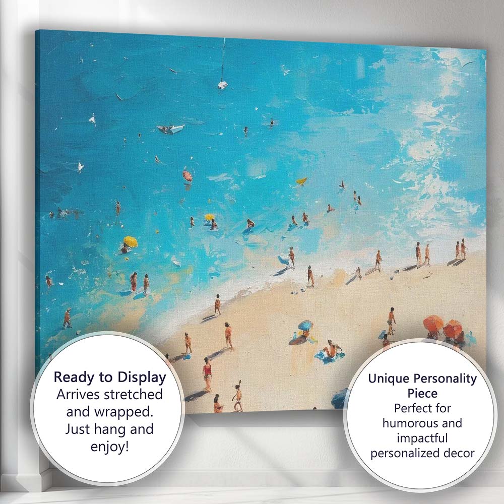 Impressionist Turquoise Beach Aerial Coastal Seascape Painting Canvas Wall Art Print Decor Picture Ready to Hang