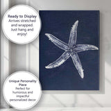 Navy Blue Detailed Starfish Coastal Nautical Illustration Canvas Wall Art Print Decor Picture Ready to Hang