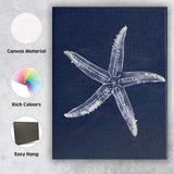 Navy Blue Detailed Starfish Coastal Nautical Illustration Canvas Wall Art Print Decor Picture Ready to Hang