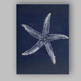 Navy Blue Detailed Starfish Coastal Nautical Illustration Canvas Wall Art Print Decor Picture Ready to Hang