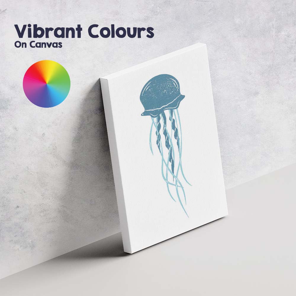 Minimal Blue Jellyfish Marine Life Illustration Canvas Wall Art Print Decor Picture Ready to Hang