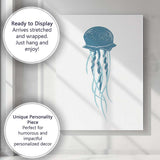 Minimal Blue Jellyfish Marine Life Illustration Canvas Wall Art Print Decor Picture Ready to Hang