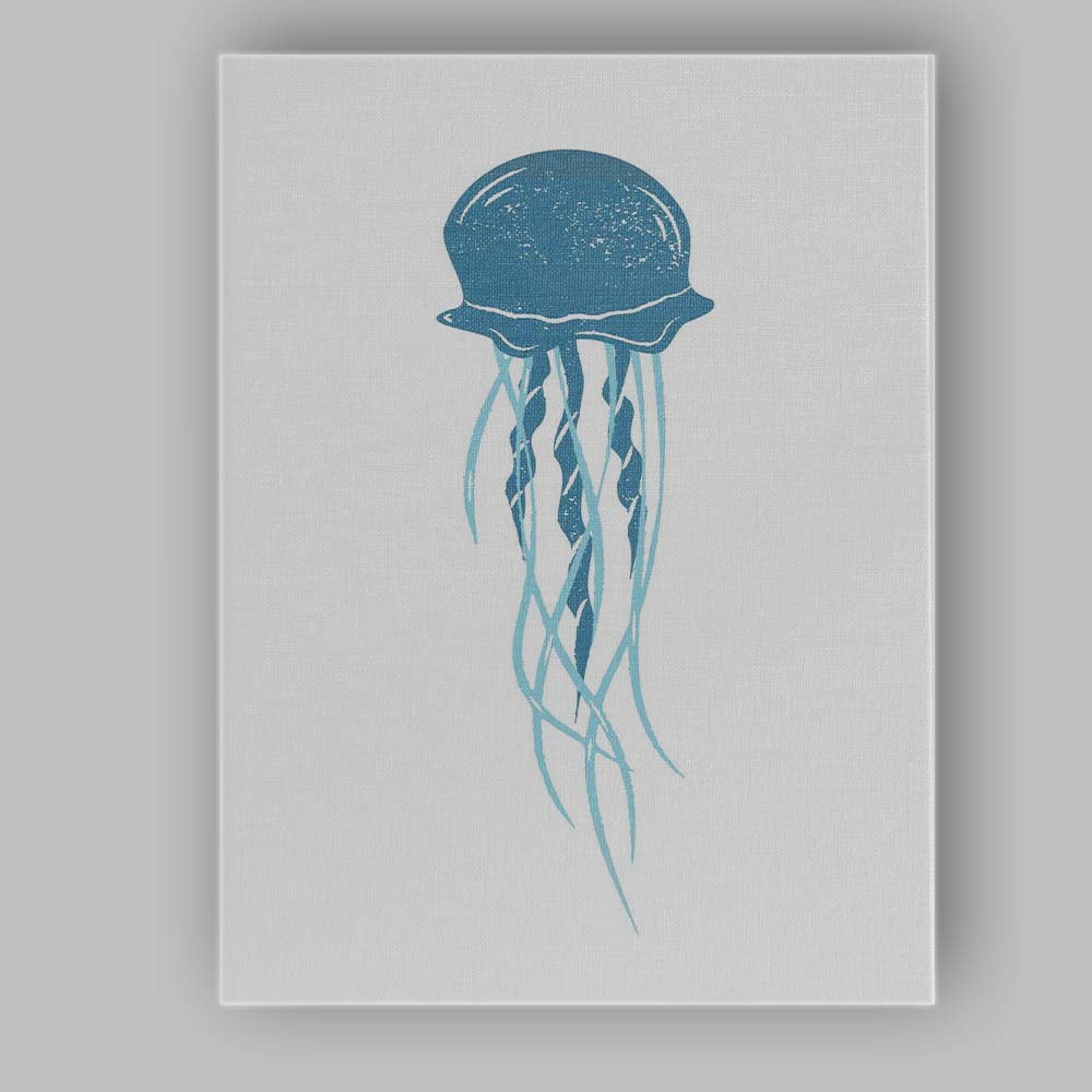 Minimal Blue Jellyfish Marine Life Illustration Canvas Wall Art Print Decor Picture Ready to Hang