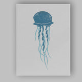 Minimal Blue Jellyfish Marine Life Illustration Canvas Wall Art Print Decor Picture Ready to Hang