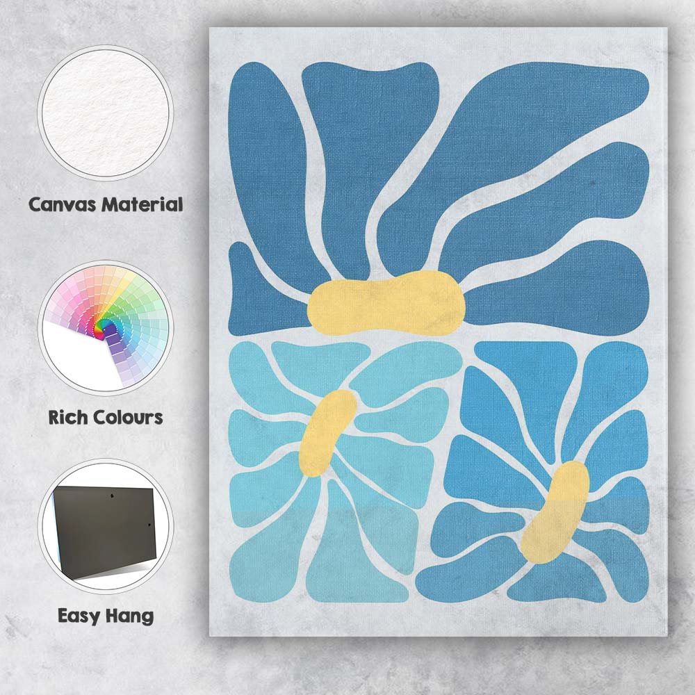Contemporary Blue Floral Colour Block Abstract Canvas Wall Art Print Decor Picture Ready to Hang
