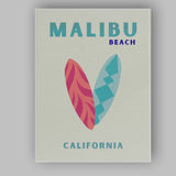 Malibu Beach California Surfboard Retro Travel Poster Canvas Wall Art Print Decor Picture Ready to Hang