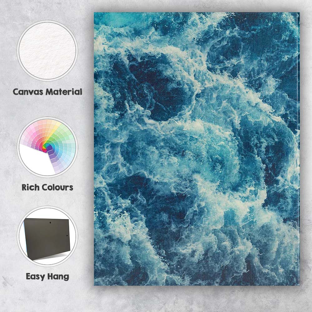 Deep Blue Ocean Waves Abstract Seascape Texture Canvas Wall Art Print Decor Picture Ready to Hang