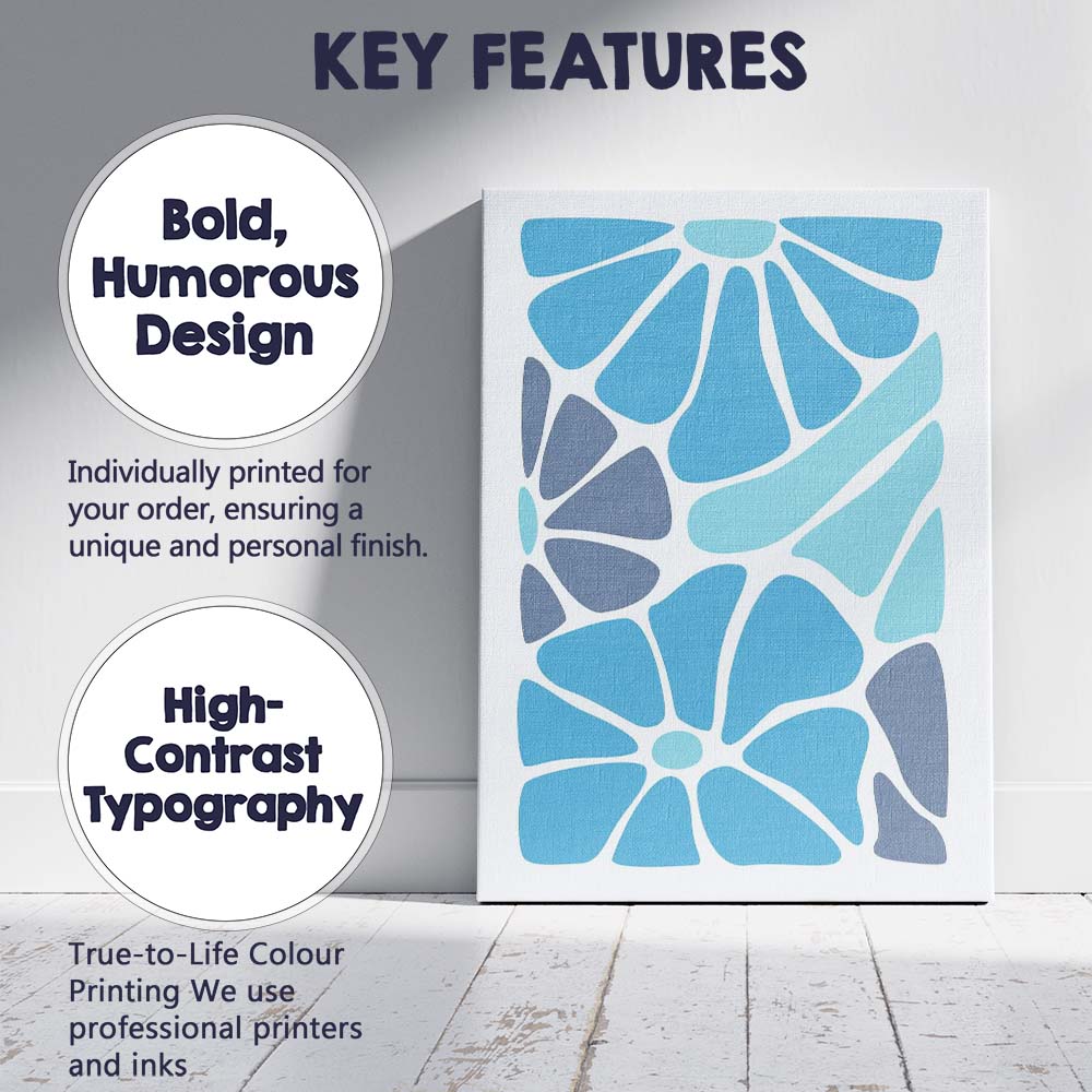 Modern Coastal Blue Floral Colour Block Abstract Canvas Wall Art Print Decor Picture Ready to Hang