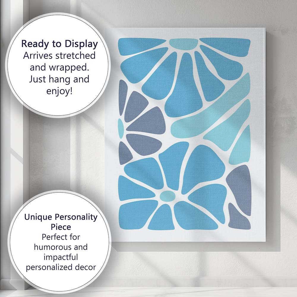 Modern Coastal Blue Floral Colour Block Abstract Canvas Wall Art Print Decor Picture Ready to Hang