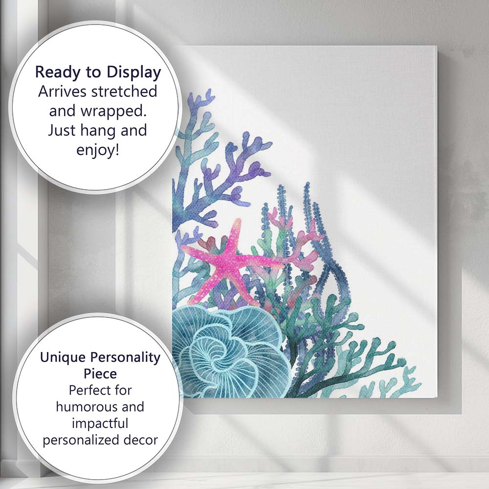 Watercolour Coral Reef Starfish Coastal Illustration Canvas Wall Art Print Decor Picture Ready to Hang