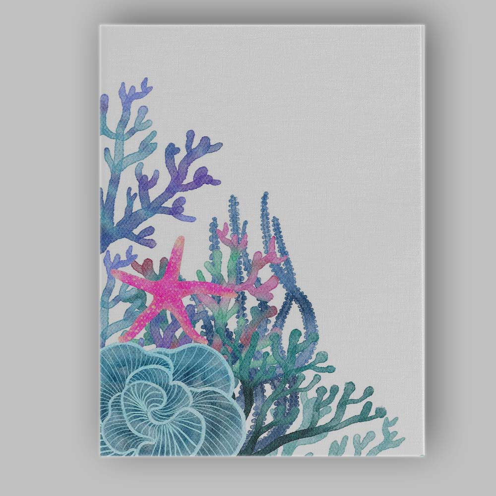 Watercolour Coral Reef Starfish Coastal Illustration Canvas Wall Art Print Decor Picture Ready to Hang