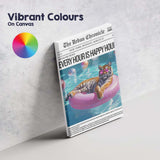Pool Party Tiger Pink Inflatable Newspaper Collage Canvas Wall Art Print Decor Picture Ready to Hang