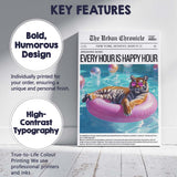 Pool Party Tiger Pink Inflatable Newspaper Collage Canvas Wall Art Print Decor Picture Ready to Hang