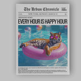 Pool Party Tiger Pink Inflatable Newspaper Collage Canvas Wall Art Print Decor Picture Ready to Hang