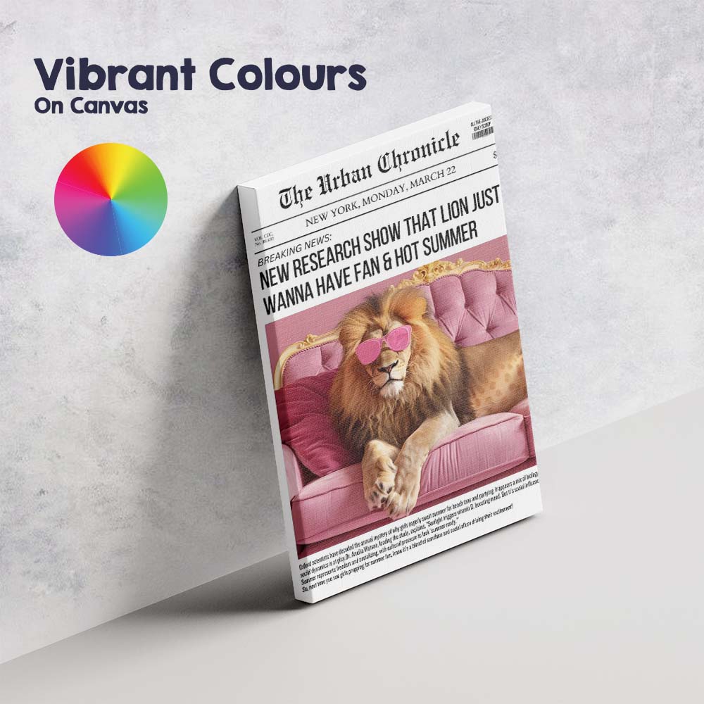 Luxury Lion Pink Sofa Newspaper Collage Canvas Wall Art Print Decor Picture Ready to Hang