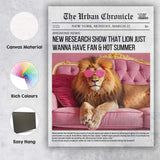 Luxury Lion Pink Sofa Newspaper Collage Canvas Wall Art Print Decor Picture Ready to Hang