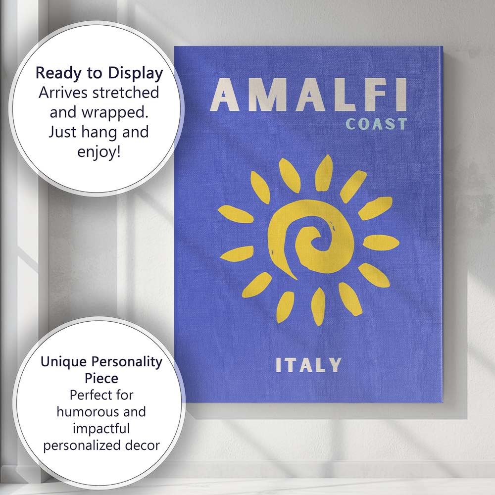 Amalfi Coast Italy Retro Travel Poster Canvas Wall Art Print Decor Picture Ready to Hang