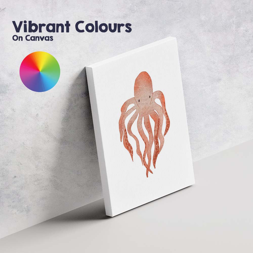 Watercolour Orange Octopus Coastal Marine Illustration Canvas Wall Art Print Decor Picture Ready to Hang