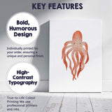 Watercolour Orange Octopus Coastal Marine Illustration Canvas Wall Art Print Decor Picture Ready to Hang