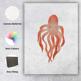 Watercolour Orange Octopus Coastal Marine Illustration Canvas Wall Art Print Decor Picture Ready to Hang