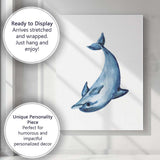 Blue Watercolour Dolphin Coastal Marine Illustration Canvas Wall Art Print Decor Picture Ready to Hang