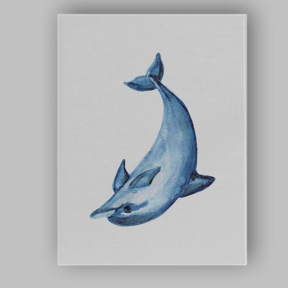 Blue Watercolour Dolphin Coastal Marine Illustration Canvas Wall Art Print Decor Picture Ready to Hang