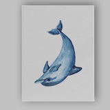 Blue Watercolour Dolphin Coastal Marine Illustration Canvas Wall Art Print Decor Picture Ready to Hang