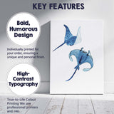 Blue Watercolour Manta Ray Pair Coastal Marine Illustration Canvas Wall Art Print Decor Picture Ready to Hang