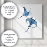 Blue Watercolour Manta Ray Pair Coastal Marine Illustration Canvas Wall Art Print Decor Picture Ready to Hang