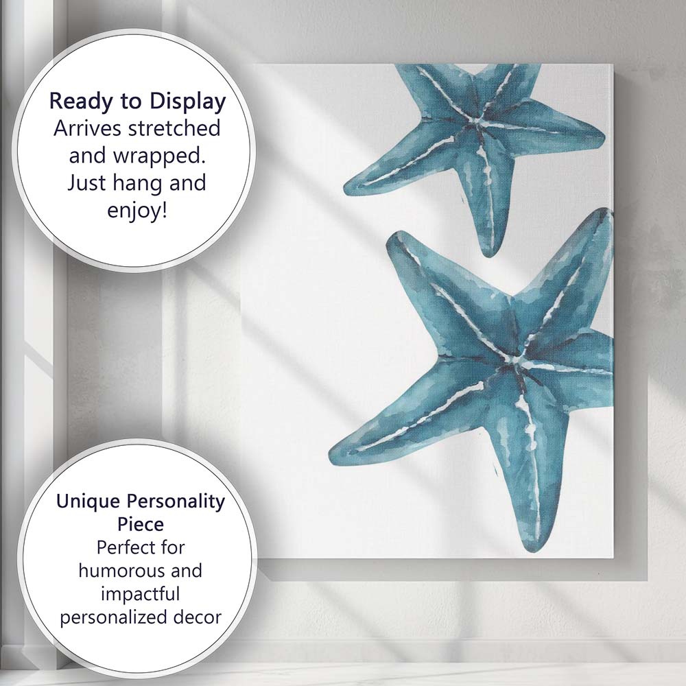 Blue Watercolour Starfish Coastal Duo Illustration Canvas Wall Art Print Decor Picture Ready to Hang