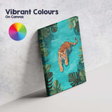 Tropical Tiger Swimming Jungle Pool Illustration Canvas Wall Art Print Decor Picture Ready to Hang