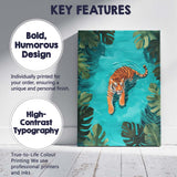 Tropical Tiger Swimming Jungle Pool Illustration Canvas Wall Art Print Decor Picture Ready to Hang