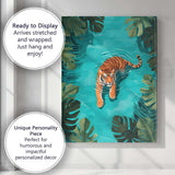 Tropical Tiger Swimming Jungle Pool Illustration Canvas Wall Art Print Decor Picture Ready to Hang