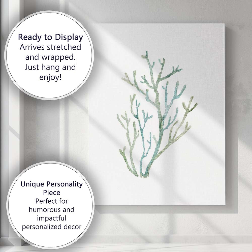 Soft Blue Watercolour Sea Coral Coastal Illustration Canvas Wall Art Print Decor Picture Ready to Hang