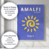 Amalfi Coast Italy Minimalist Yellow Sun Travel Poster Canvas Wall Art Print Decor Picture Ready to Hang