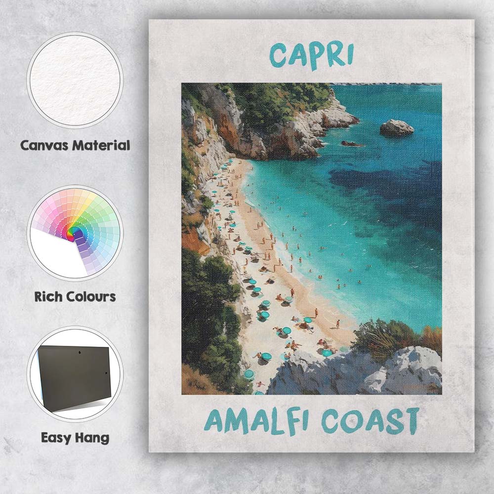 Capri Amalfi Coast Italy Scenic Beach Travel Poster Canvas Wall Art Print Decor Picture Ready to Hang