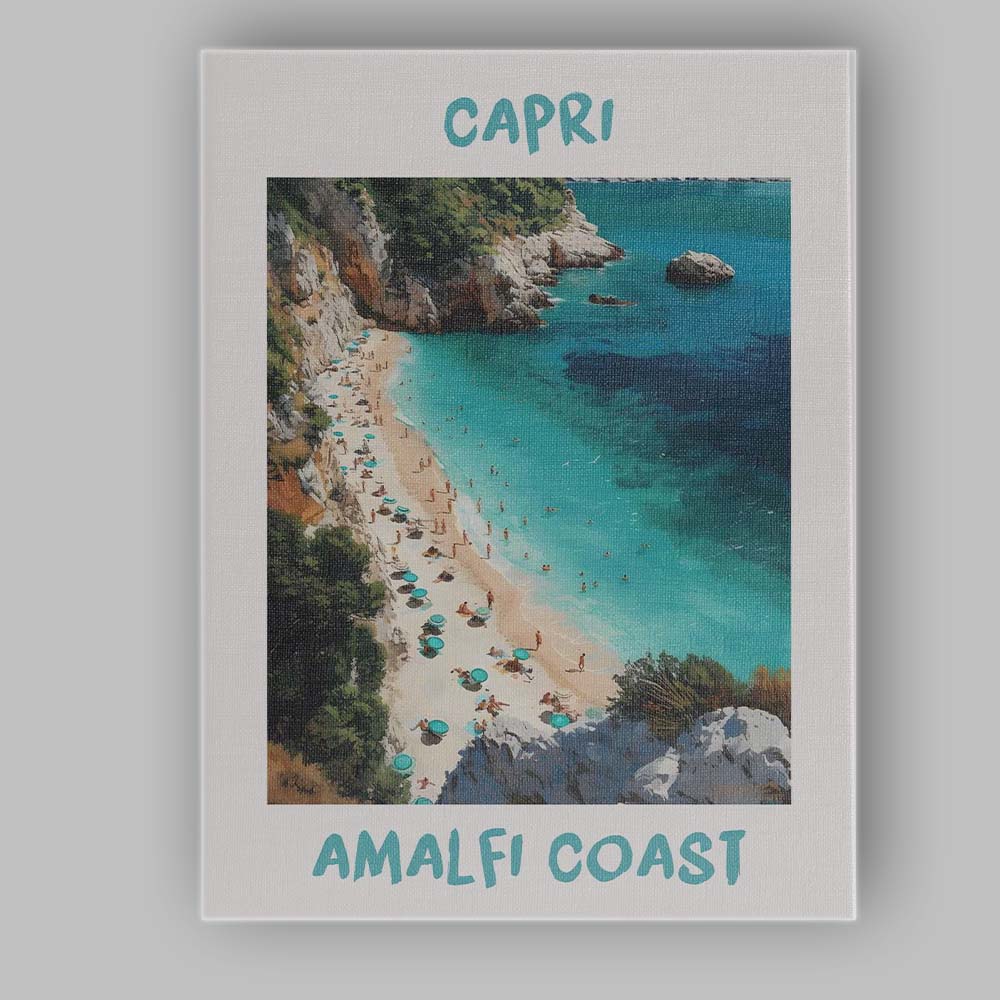 Capri Amalfi Coast Italy Scenic Beach Travel Poster Canvas Wall Art Print Decor Picture Ready to Hang