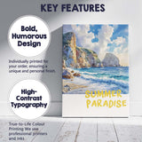 Summer Paradise Coastal Cliff Beach Watercolour Landscape Canvas Wall Art Print Decor Picture Ready to Hang