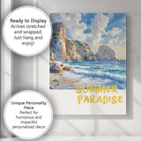 Summer Paradise Coastal Cliff Beach Watercolour Landscape Canvas Wall Art Print Decor Picture Ready to Hang