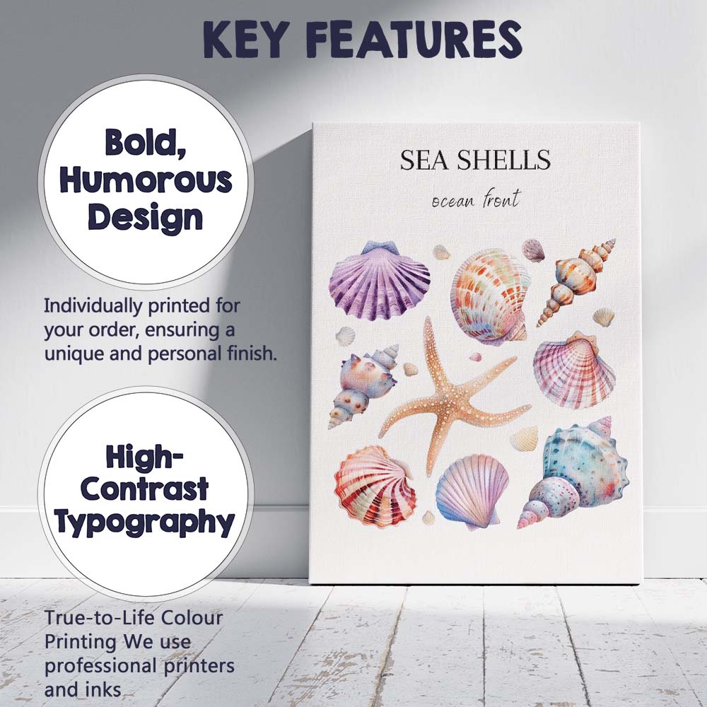 Pastel Sea Shells Ocean Front Coastal Watercolour Collection Canvas Wall Art Print Decor Picture Ready to Hang