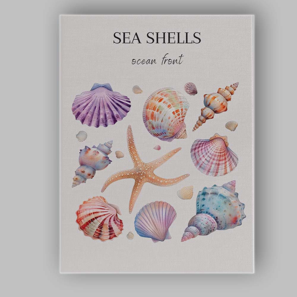 Pastel Sea Shells Ocean Front Coastal Watercolour Collection Canvas Wall Art Print Decor Picture Ready to Hang