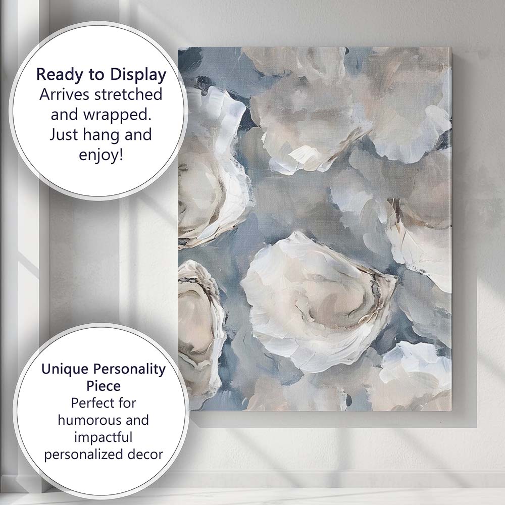 Abstract Oyster Shell Coastal Textured Painting Canvas Wall Art Print Decor Picture Ready to Hang